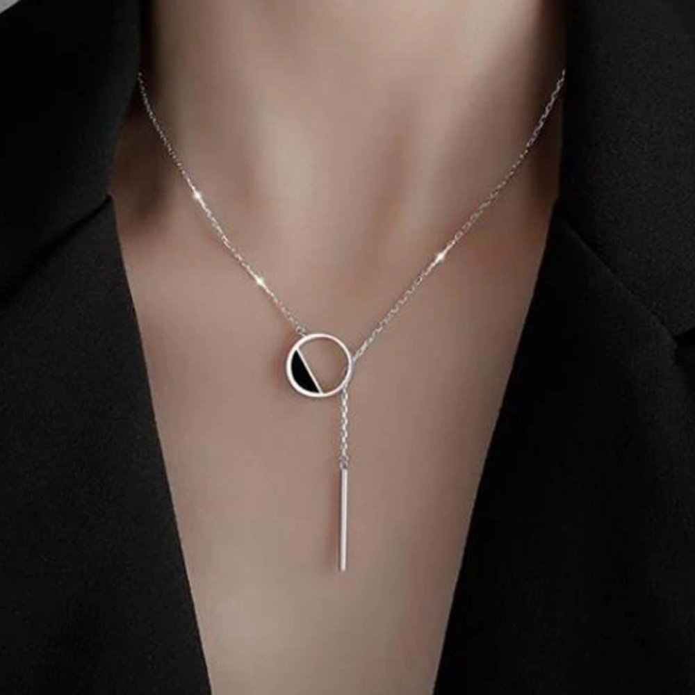 *NEW 925 Sterling Silver Bar Circle Necklace C1 - Picture 1 of 6